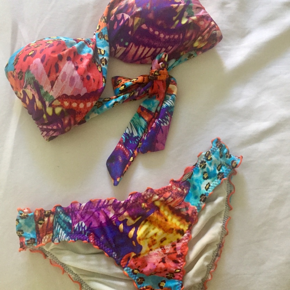 Luli Fama bandeau + scrunch bottom bikini set